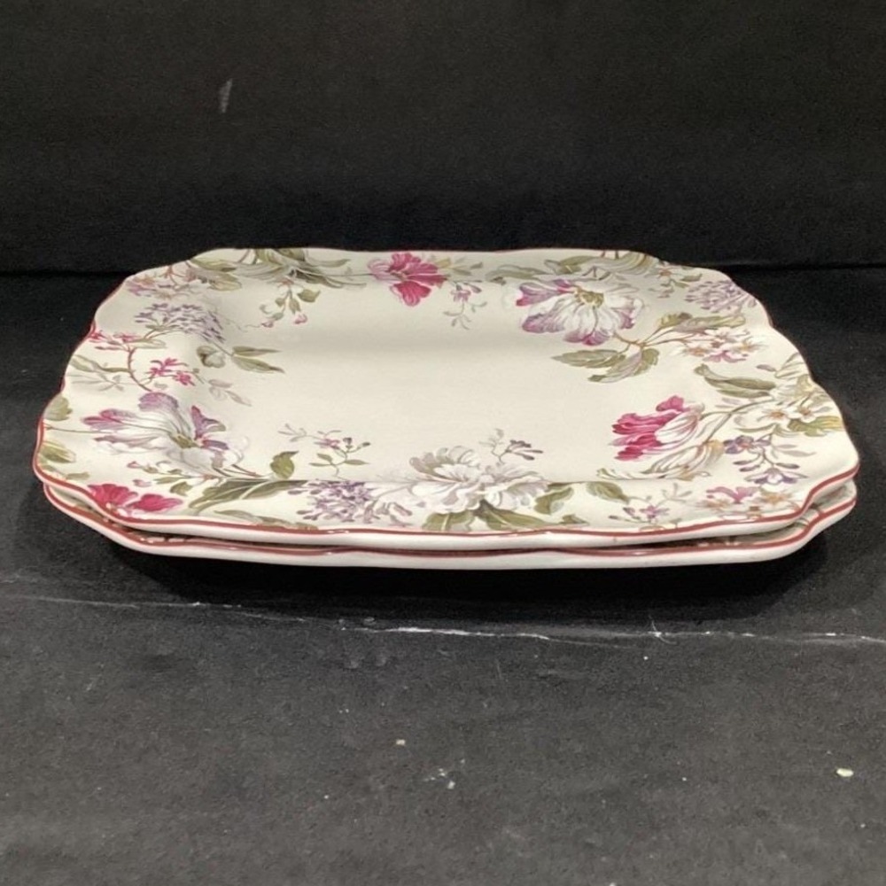 222 FIFTH Gisela 2 Square Dinner Plates All Over Pattern Floral * - Picture 13 of 13